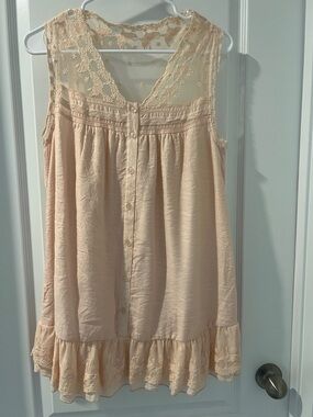 mine Pale Pink Tiered Slip Dress with Lace Trim